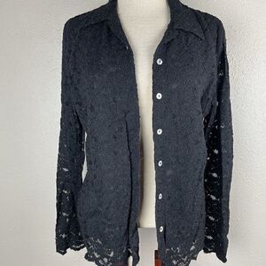 Laura Leigh Ltd Black Lace Button Down Cardigan Size S EUC